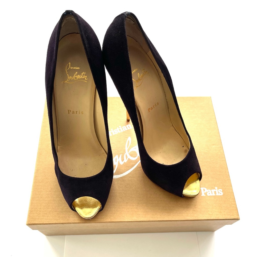 Christian Louboutin Suede Peep Toe Heels